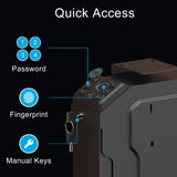 VERPROOF Biometric Gun Safe for Handgun Drop Down Pistol Safe, Smart Pistol Safe with Fingerprint, PIN Code, Key Access for Nightstand, Desk, Bedside, Low-Vis Mode, Type-C Power VERPROOF