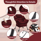Youtanic Lazy Chair Thick Padded, Accent Chair Velvet Upholstered with Wide Seat, Stable Metal Frame and Non-Slip Pad, Modern Sofa Armchair with Side Storage Bag for Dorm, Room, Office, Burgundy Youtanic