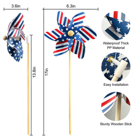 IiILittle 12 Pack Patriotic Pinwheels, American Flag Pinwheels, Wind Spinners for Yard for 4th of July Decor, Memorial Day Decor, Patriotic Outdoor Decor lilLittle