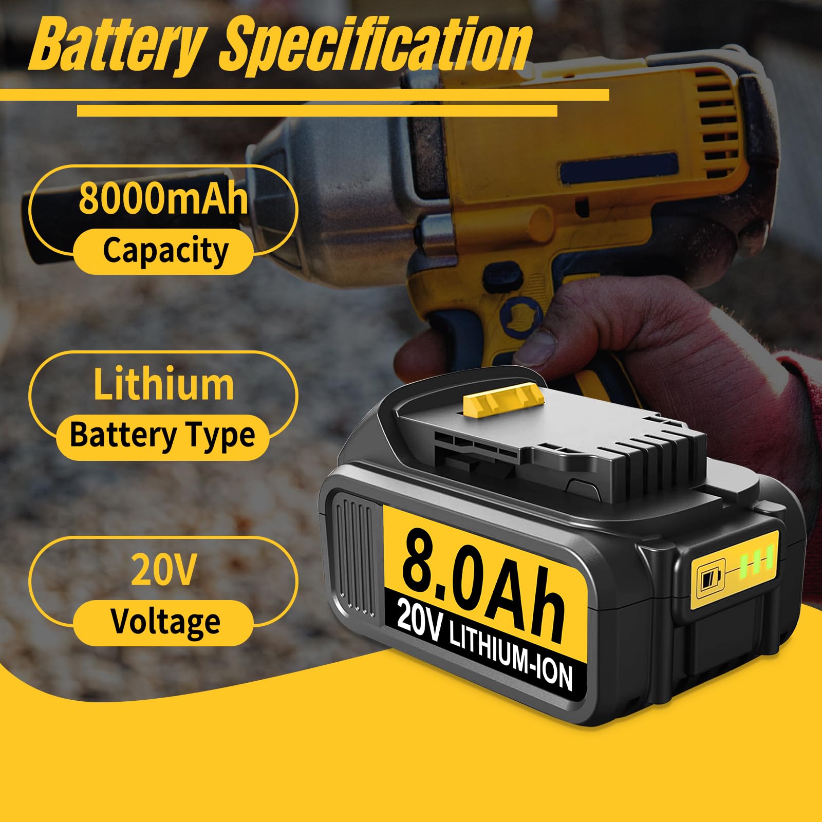 Blawhi 2-Pack 20V 8Ah Batteries Replacement for DeWalt 20V Battery, Compatible with Dewalt Battery 20v DCB200 DCB203 DCB204 DCB210 and Cordless Power Tools with Led Indicator - WoodArtSupply