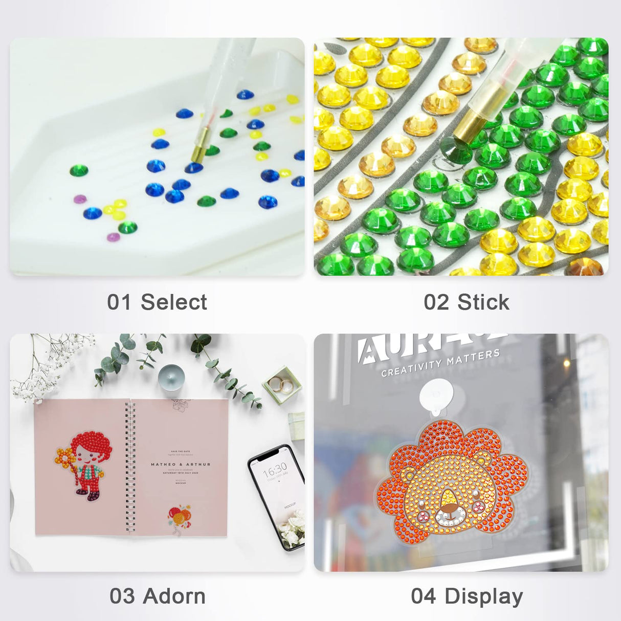 AUREUO Diamond Painting Kits - 10 Stickers & 2 Suncatchers 5D Diamond Art Kits, Easy DIY Arts and Crafts, Gem Art Painting Kits Gift Idea, Sweet Dreams AUREUO