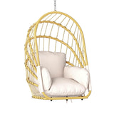 DWVO Foldable Hanging Egg Chair with Cushion, Rattan Wicker Swing Chair Without Stand, 350lbs Capacity, Indoor Outdoor Basket Seat for Balcony, Bedroom, Porch, Garden (Beige) DWVO
