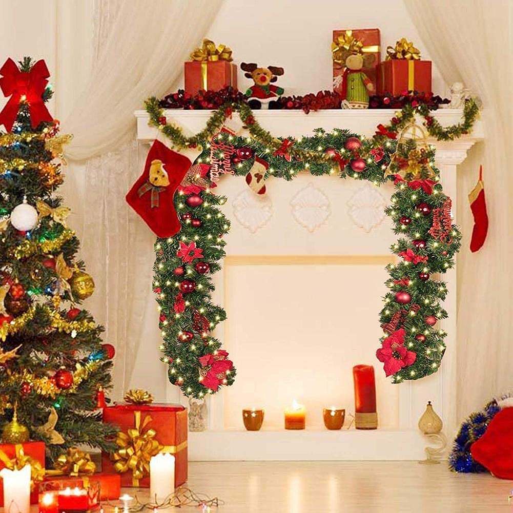 HIIXHC Christmas Illuminate Garland, 9 ft Rattan Artificial Flower Vine Plants Outdoor Decorations, Pre-Lit Battery Operated (Battery Not Included) HIIXHC