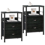 Furologee Nightstands Set 2, End Tables with 2 Fabric Drawers, Bedside Tables with Hooks and Shelf, for Bedroom/Living Room/Study/Black Oak Furologee