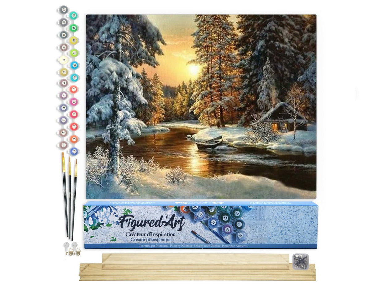 Figured'Art Paint by Numbers Kit for Adults Sunset Forest 16"x20" - Craft Art Painting Rolled Canvas with DIY Wooden Frame Figured'Art