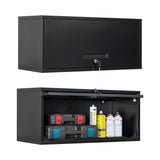 BYNSOE Metal Wall Storage Cabinet with Lock 1 Shelving Garage Storage Cabinet with Flip-Up Door Hanging Garage Cabinet for Kitchen Home Workshop,Assembly Required (Black, 13.7''H) BYNSOE