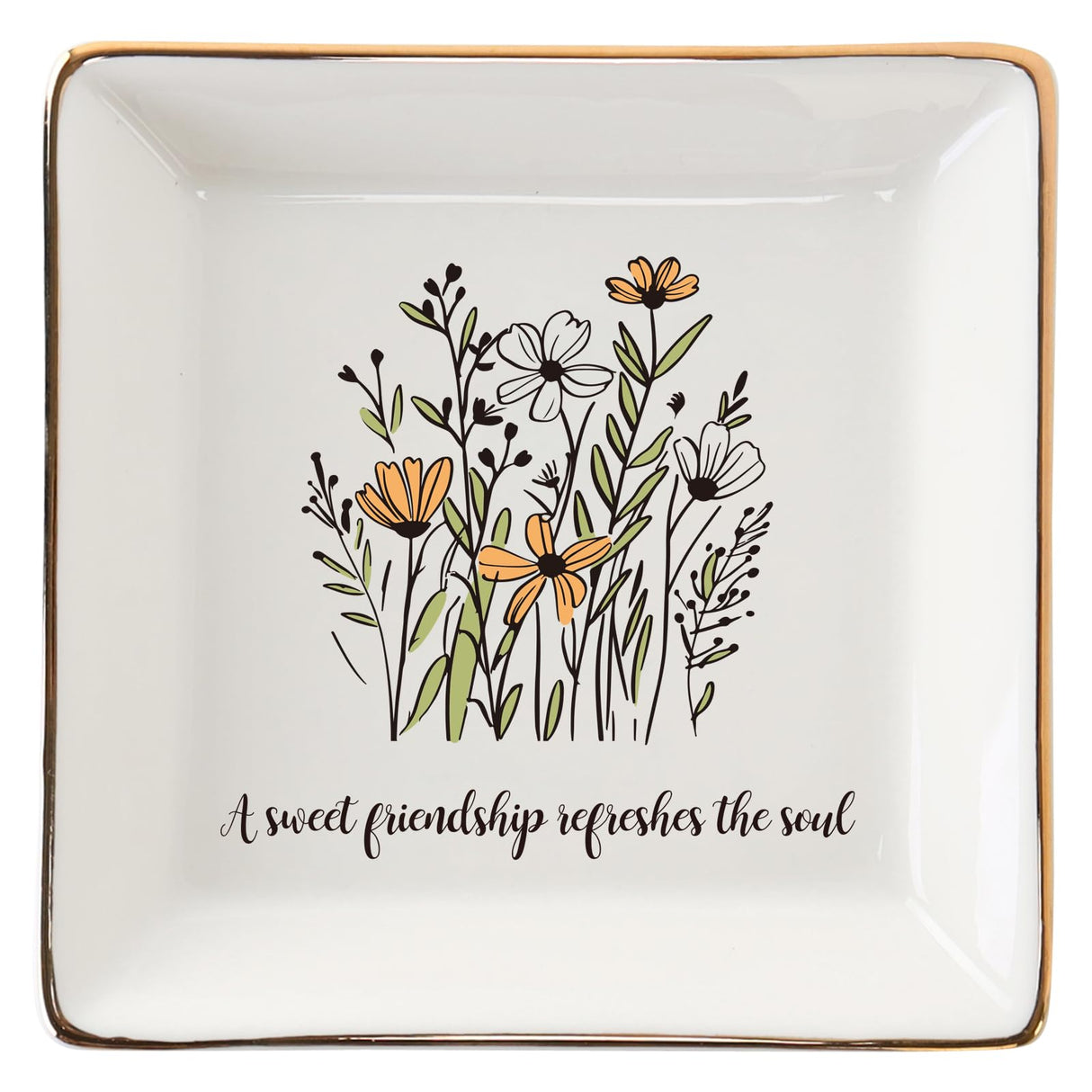 VINCOMIC Friendship Christmas Gifts for Women Friends, Ring Trinket Dish, Jewelry Tray-A Sweet Friendship Refreshes the Soul, Ceramic White VINCOMIC