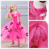 QooGoo Girls Princess Costume Dress LED Light up Fancy Dresses Up Cosplay Party Dress Red Butterfly Pink(Rose Red, 4-5T) QooGoo