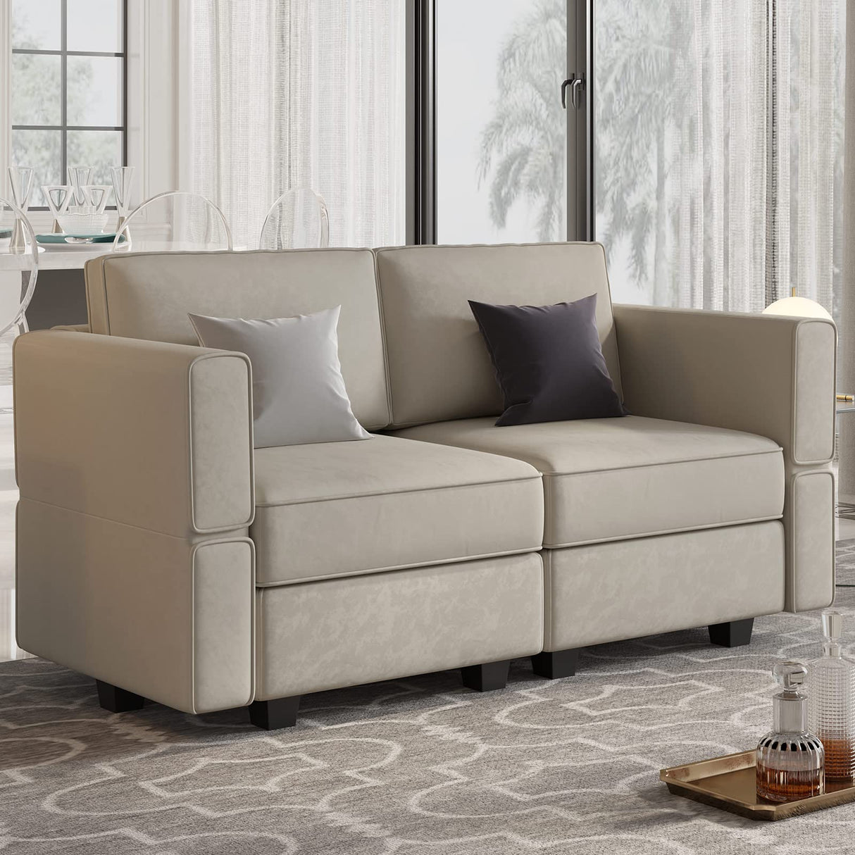 Belffin Modular Loveseat Sofa Couch with Storage Seats Velvet 2 Seater Love Seats for Small Spaces Grey Belffin