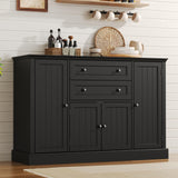 DecoFurn Farmhouse 47" Buffet Cabinet with Storage,Large Sideboard Buffet with Drawers and Adjustable Shelves, Rusitc Coffee Bar Cabinet for Kitchen, Black DecoFurn