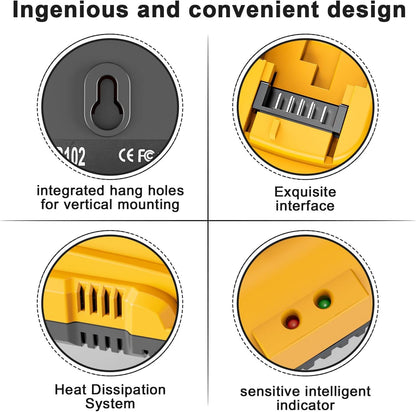 DCB102 Battery Charger Station for Dewalt Battery,Simultaneous Charging for 12V and 20V Max Battery, Compatible with DCB124 DCB126 DCB200 DCB205 Yellow - WoodArtSupply