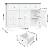 finetones Buffet Cabinet with Storage, 47.3” Farmhouse Sideboard Buffet Cabinet, White Kitchen Cabinet Display Cabinet with 3 Drawers and 3 Doors, Wood Coffee Bar Cabinet for Kitchen Dining Room finetones