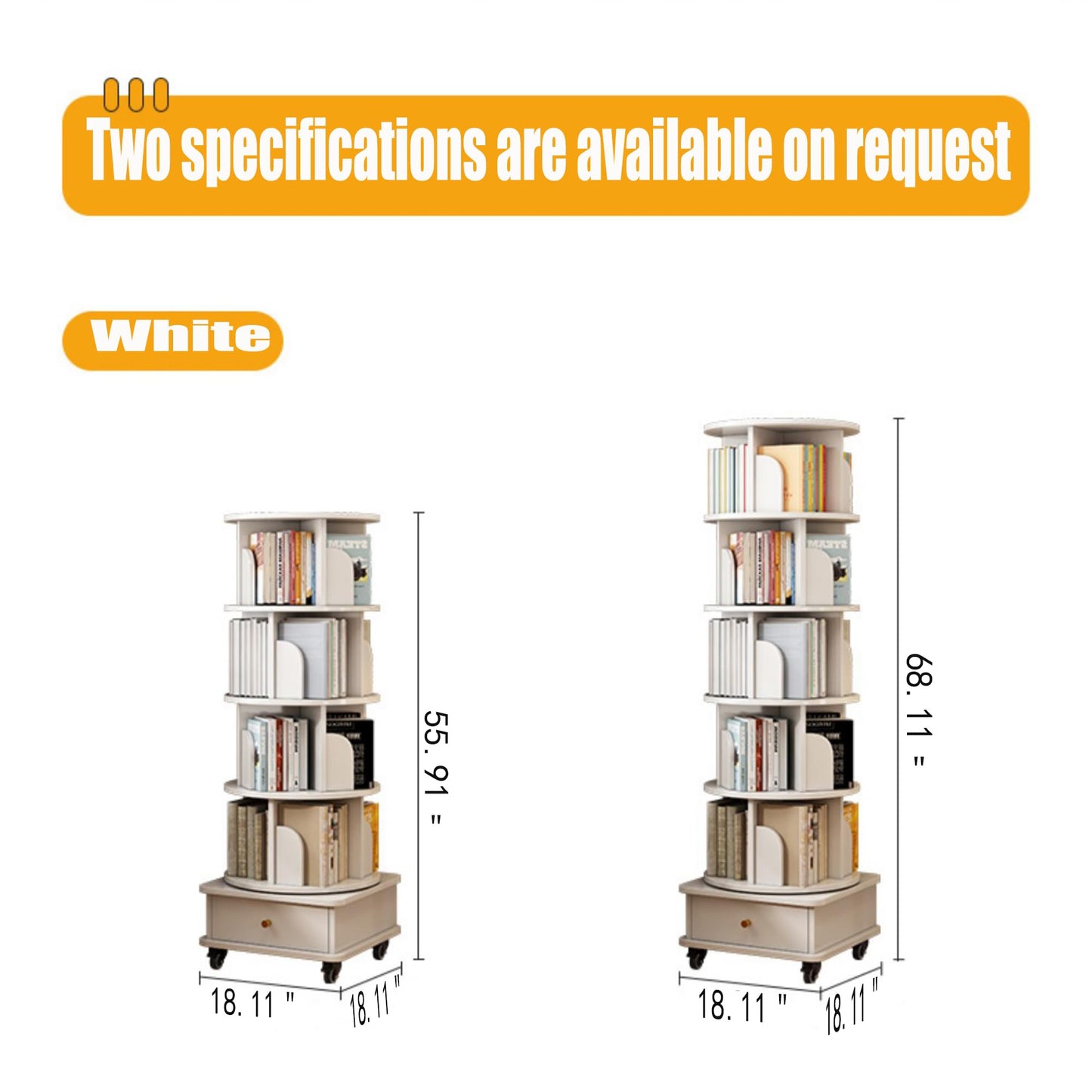 TruRim 360° Rotating Bookshelf – Space-Saving Wooden Storage Tower in White - WoodArtSupply