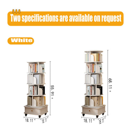 TruRim 360° Rotating Small Space Bookshelf – White Wooden Tower with Six-Tier Storage for Home Use - WoodArtSupply