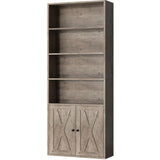 Shintenchi Bookshelf, Industrial Bookshelves and Bookcases with Doors Floor Standing 6 Shelf Display Storage Shelves 70.6 inches Tall Bookcase for Home Office, Living Room (Grey) Shintenchi