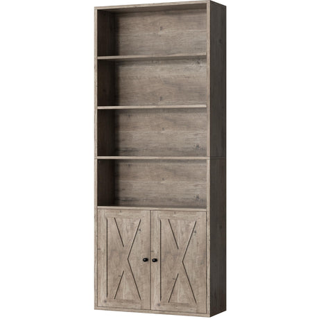 Shintenchi Bookshelf, Industrial Bookshelves and Bookcases with Doors Floor Standing 6 Shelf Display Storage Shelves 70.6 inches Tall Bookcase for Home Office, Living Room (Grey) Shintenchi