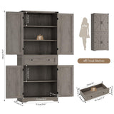 HOSTACK 71" Tall Pantry Cabinet, Farmhouse Kitchen Pantry with Storage Shelves, Barn Doors Food Storage Cabinet, Freestanding Kitchen Hutch with Large Drawer for Dining Room, Living Room, Ash Gray HOSTACK