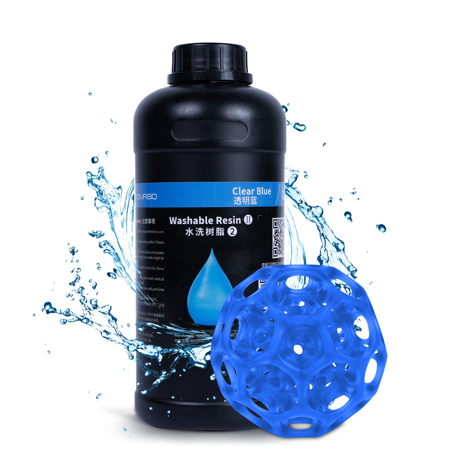 NOVA3D 3D Printer Resin Washable Clear Blue,Photopolymer 405nm Rapid Curing Resin, Water Washable Resin Low Ordor,Shock Resistance,Designed for Monochrome LCD 3D Printing Printer 500g - WoodArtSupply