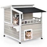 Tangkula Outdoor Cat House Wooden, 2-Story Outside Cat Shelter Condo Enclosure with Escape Door, Asphalt Roof, Balcony, Jumping Platform, Weatherproof Tangkula