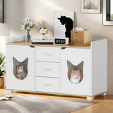 DWVO Double Cat Litter Box Enclosure for 2 Cats, 55 inch Large Two Cat Litter Box Furniture with Drawers for Storage, Wooden Dual Litter Box TV Stand White, 55" L x 19.7" W x 31.5" H DWVO