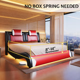 Jocisland LED Queen Bed Frame, Modern Faux Leather Upholstered Platform Bed, Wave Like Curve Design No Box Spring Needed, Red Jocisland