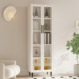 TUSY 70.9“ H Display Cabinet with Glass Doors, 5-Tier Curio Cabinet, Narrow Display Bookcase for Home, Office, Clinic, Pantry (White) TUSY