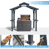 SHPAI 8x5FT Hardtop Grill Gazebo, All-Weather Outdoor Gazebo with 2 Side Shelves and Ceiling Hook, Galvanized Steel Double Roof, Outdoor Metal Grill Canopy for Patio, Backyard, Lawn, Deck – Grey SHPAI