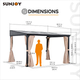Sunjoy 10 x 12 ft Wall Mounted Gazebo with Polycarbonate Roof, Black Aluminum & Metal Frame Lean to Gazebo with Curtains and Netting… Sunjoy