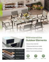 Oasbira Outdoor Dining Set for 6, Patio Table and Chairs Set with Umbrella Hole, 7 Pieces HDPS Outdoor Furniture Sets for Patio, Garden, Backyard (Gray) Oasbira