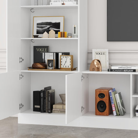 ROMSHINE Large Entertainment Center with Storage, 114" W Wall Unit TV Stand with Bookshelves & Light in White Color, Modern Media Center Cabinet with Bridge, for Living Room Bedroom, White ROMSHINE