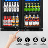 Bluelinecool Back Bar Cooler with 2 Glass Doors, Under Counter Beverage Refrigerator, 7.4 cu.ft Mini Fridge Cooler with LED Lighting for Soda Drinks, Beer, Wine Bluelinecool