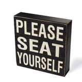 Yankario Farmhouse Funny Bathroom Signs Decor, Classic Wooden Box Sign 6" Square, Black/White Please Seat Yourself Yankario