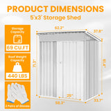 Zynfylus 5x3 FT Outdoor Storage Shed Garden Shed Tool Shed with Lockable Door and Sloping Roof, Durable Metal Storage Shed for Backyard, Outside, Patio, White Zynfylus