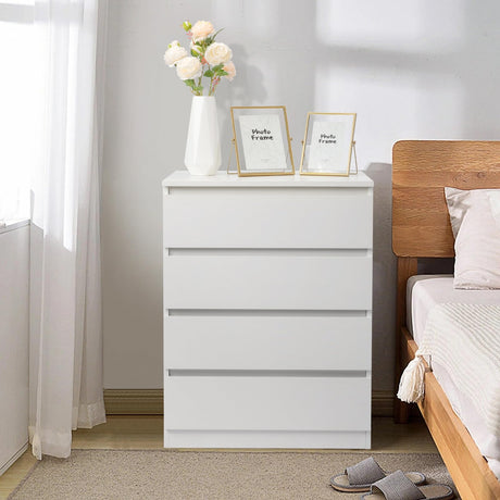 GODECOR Dresser for Bedroom, Modern Wood Dresser Chest of Drawers, No Handle Storage Cabinet for Girls, Anti-Tipping Device, Living Room, Home Office, Hallway Organizer (White, 4 Drawers) GODECOR