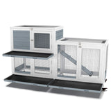 GDLF Two Floors 58" Wooden Indoor Bunny Hutch Rabbit Cage on Wheels Guinea Pig PET House for Small to Medium Animals Waterproof No Leak Tray GDLF