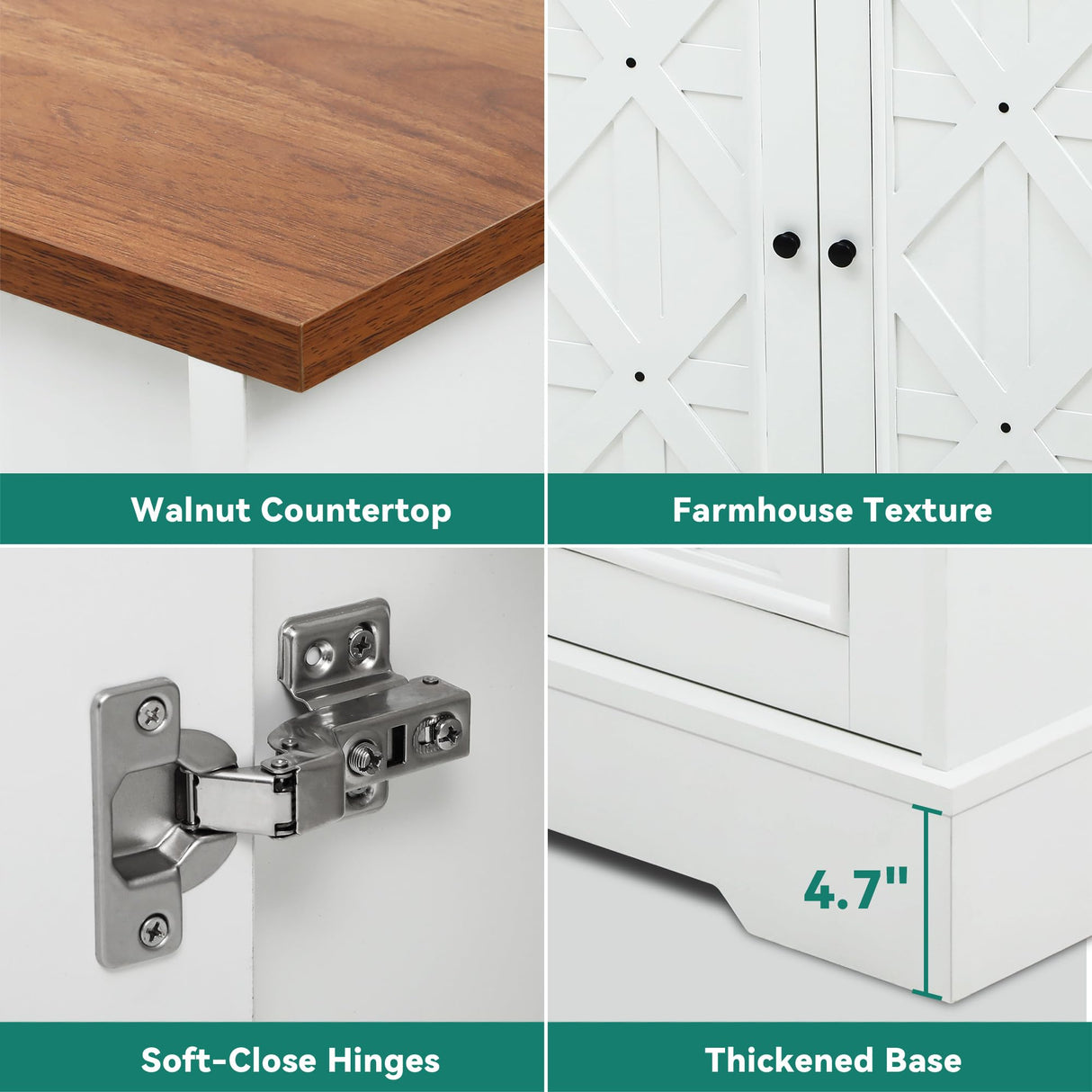 YITAHOME Sideboard Buffet Cabinet with Storage, 59" Buffet Storage with 4 Doors, Modern Farmhouse Coffee Bar Station Wood Kitchen Table with Adjustable Shelves for Kitchen, Living Room (White) YITAHOME