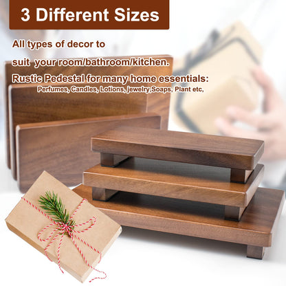 Walnut Wood Pedestal Stand, Wooden Soap Tray Farmhouse Decor Wood Riser Display for Bottle Plant Makeup Tissues Candles Towels Jewelry (Medium, 9 x 5.9 x1.57Inch)