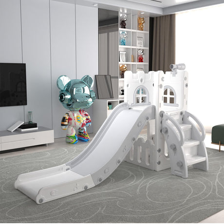 MOCUTEEN 6 in 1 Toddler Slide,Baby Playset for Indoor Outdoor Playground with Basketball Hoop,Storage and Telescope,Climbing Toys for Toddler Playground Playset MOCUTEEN