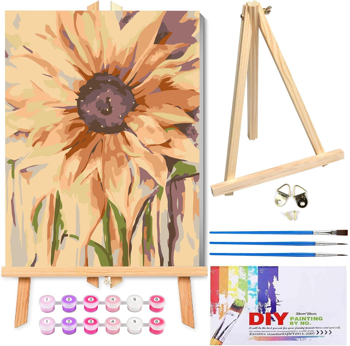 VIGEGU Sunflower Paint by Numbers Kit for Adults Framed,with Wooden Easel Gift Box,Flower Paint by Numbers with Frame DIY Adults' Paint-by-Number Kits for Home Wall Decor 12x16inch VIGEGU