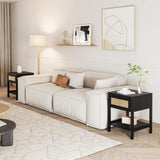 Derfullo Rattan Nightstand Set of 2 - Rattan Decor Drawer Night Stand Natural Wood Bedside Table Boho End Table Side Table with Storage Shelf Derfullo