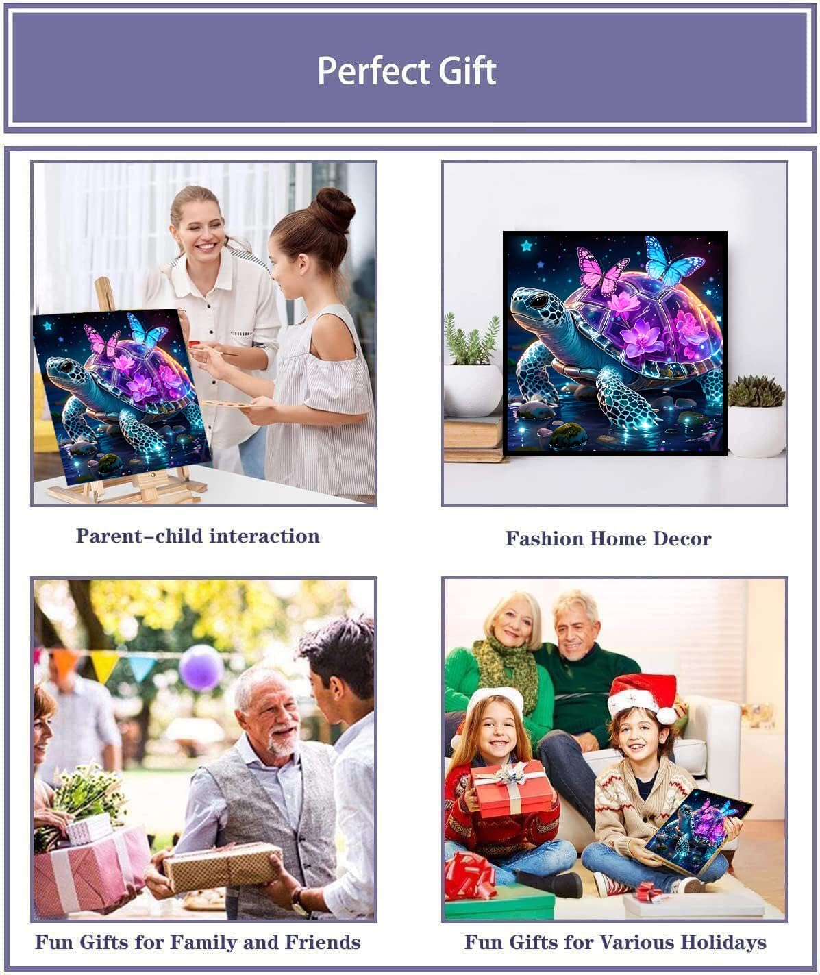 Canrichshop Framed Paint by Numbers Kit for Adults Beginners with Wooden Easel,Sea Turtle Easy Paint by Number Kit with Frame,DIY Number Painting Adults for Decor Present 12x 12 inch Canrichshop