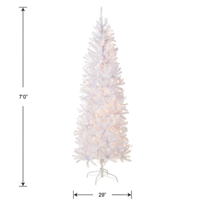 National Tree Company Artificial Pre-Lit Slim Christmas Tree, White, Kingswood Fir, White Lights, Includes Stand, 7 Feet