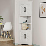 NOVAMAISON 67" Tall Farmhouse Corner Cabinet with Barn Door Design in White - Stylish Storage Solution for Any Room NOVAMAISON