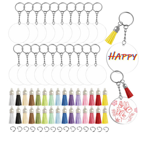 RAINFLOW 120PCS Sublimation Keychain Blanks - 30PCS Acrylic Keychain Blanks for Vinyl with 30pcs Keychain Rings,30pcs Jump Rings,30pcs Silver Tassels for Craft and DIY RAINFLOW