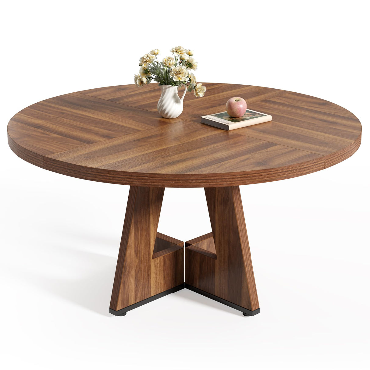 LITTLE TREE Round Dining Table for 4-6 People, 47 Inches Dining Room Table with Wooden Pedestal Base, Brown Dinner Tables, Circle Kitchen Tables for Dining Room, Kitchen, Living Room(Table Only) LITTLE TREE