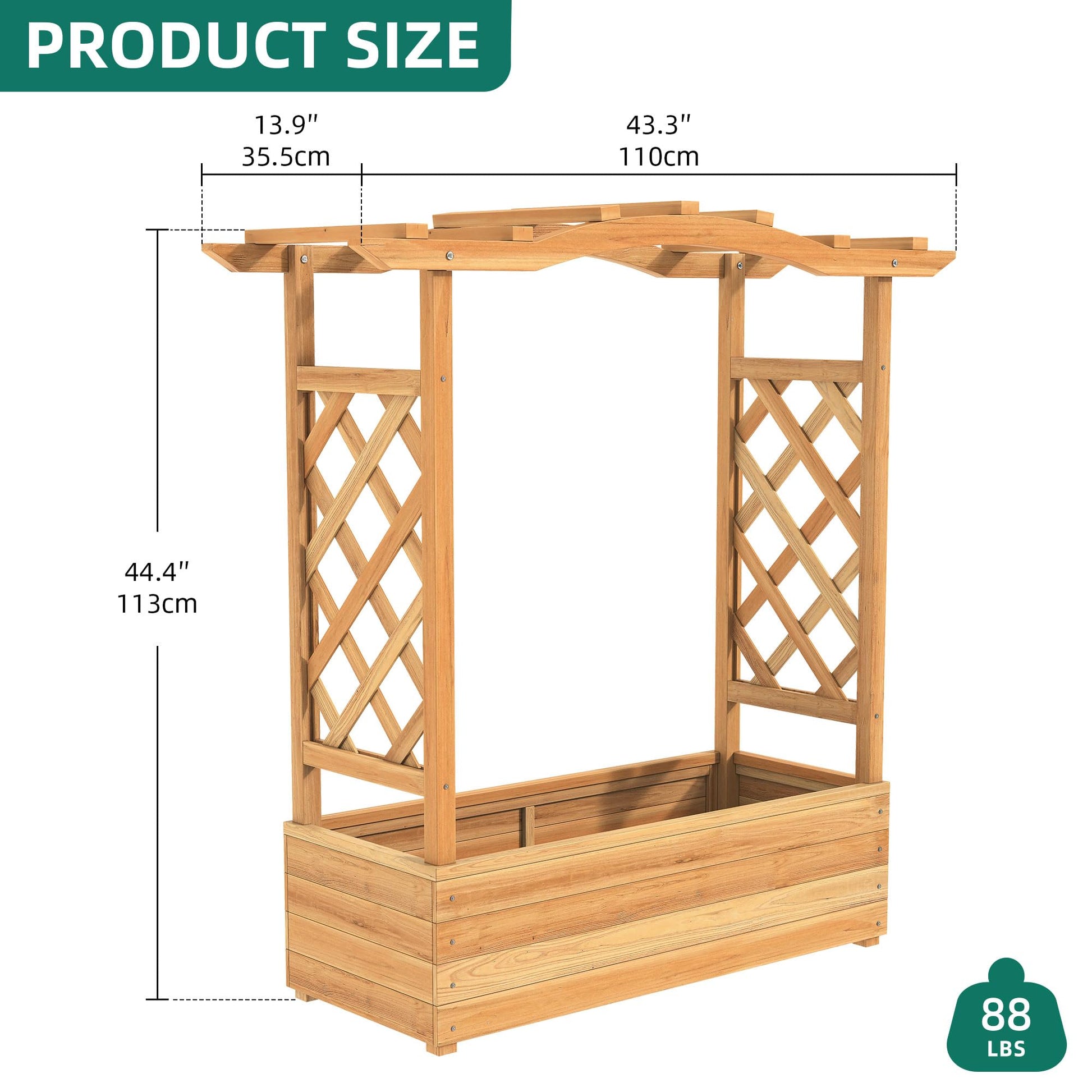 YITAHOME Raised Garden Bed with Trellis and Hanging Roof, 43.3" L x 13.9" W x 44.4" H Wood Free-Standing Trellis Planter Box for Climbing Plants Flowers in Garden, Patio, Backyard, Balcony, N - WoodArtSupply