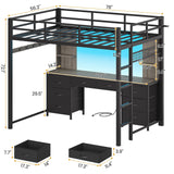 ADORNEVE Full Size Loft Bed with Desk and 8 Storage Drawers, Metal Loft Beds Full with LED Lights & Charging Sation, Heavy Duty Loft Bed Frame with 6 Storage Shelves, Space-Saving, Noise Free,Grey ADORNEVE