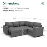 HONBAY Sectional Sleeper Sofa with Pull Out Bed, L Shaped Couch with Storage Seat, Modular Sectional Couches for Living Room, Dark Grey HONBAY