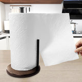 Wood Paper Towel Holder Countertop, OBODING, Farmhouse Kitchen Paper Towel Holders Stand with Real Wooden Base, fits Standard and Jumbo Size Paper Towels (Dark Brown) OBODING