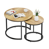 Smuxee Nesting Coffee Table Set of 2, 23.6" Round Coffee Table Brown Wood with Adjustable Non-Slip Feet, Industrial End Table Side Tables for Living Room Bedroom Balcony Yard Smuxee